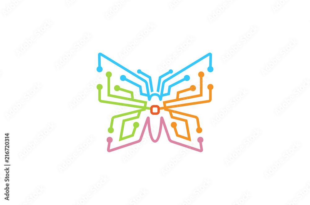 Obraz premium Creative Butterfly Technology Logo Design Illustration