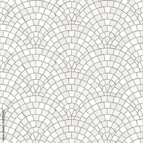 Seamless mosaic floor pattern. White pavement stone tiles. Geometric mediterranean texture. photo