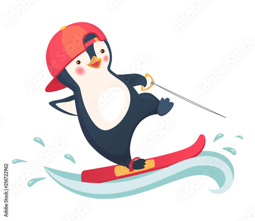 penguin water skiing