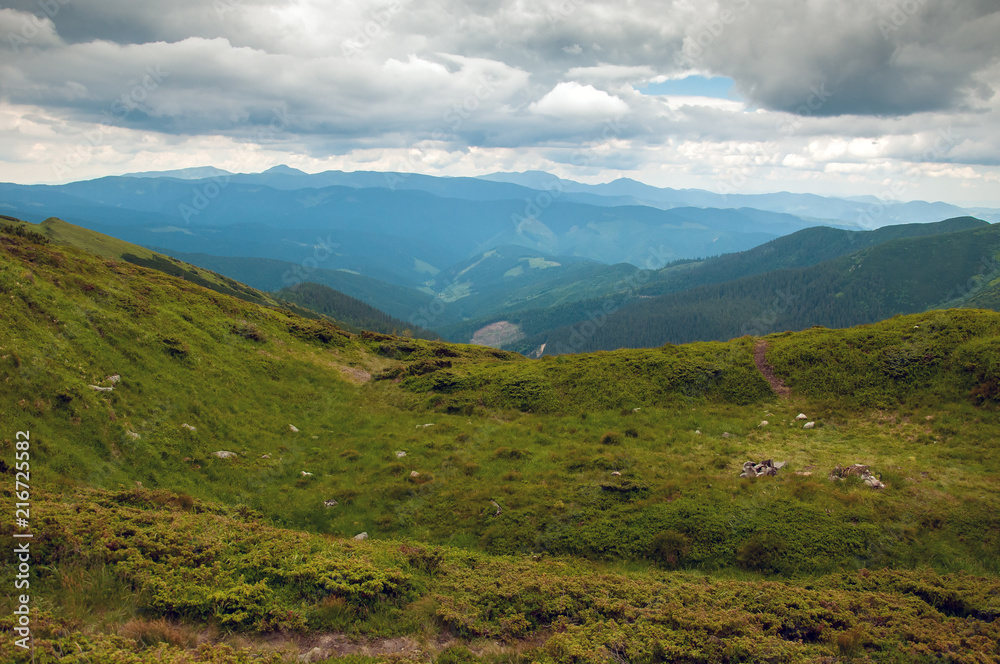 Amazing mountain landscape in vivid sunny day, natural outdoor travel background. Dramatic and picturesque scene of Carpathian mountains in Ukraine. Amazing mountain landscape in vivid sunny day, natural outdoor travel background. Dramatic and picturesque scene of Carpathian mountains in Ukraine.