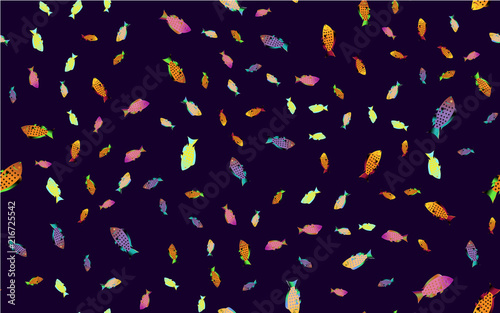 Bright motley pattern seamless from a variety of different colorful purple sea fish in the water of a waterfowl in a sea aquarium with fins. Vector illustration