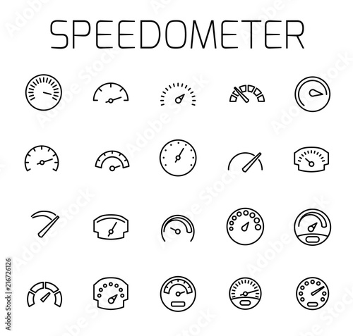 Speedometer related vector icon set. 