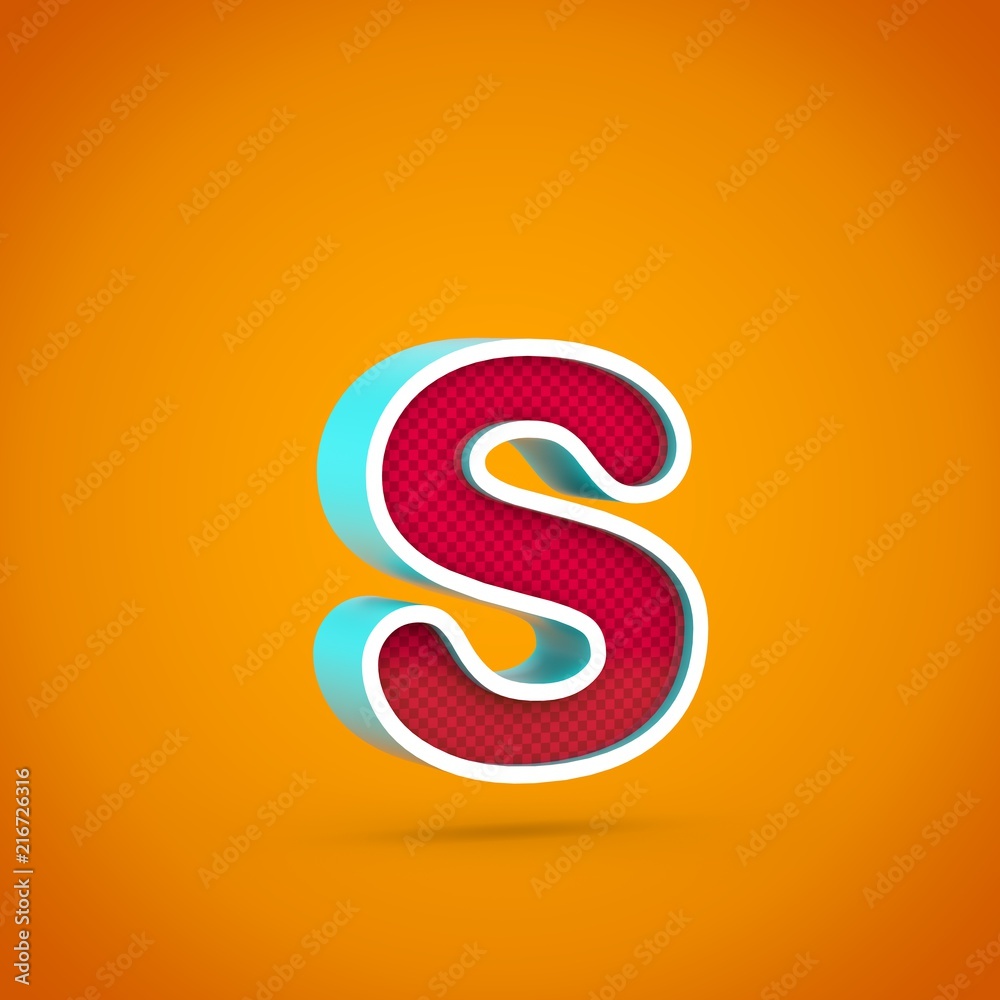 Obraz premium Red letter S lowercase with carbon fiber texture isolated on hot orange background.