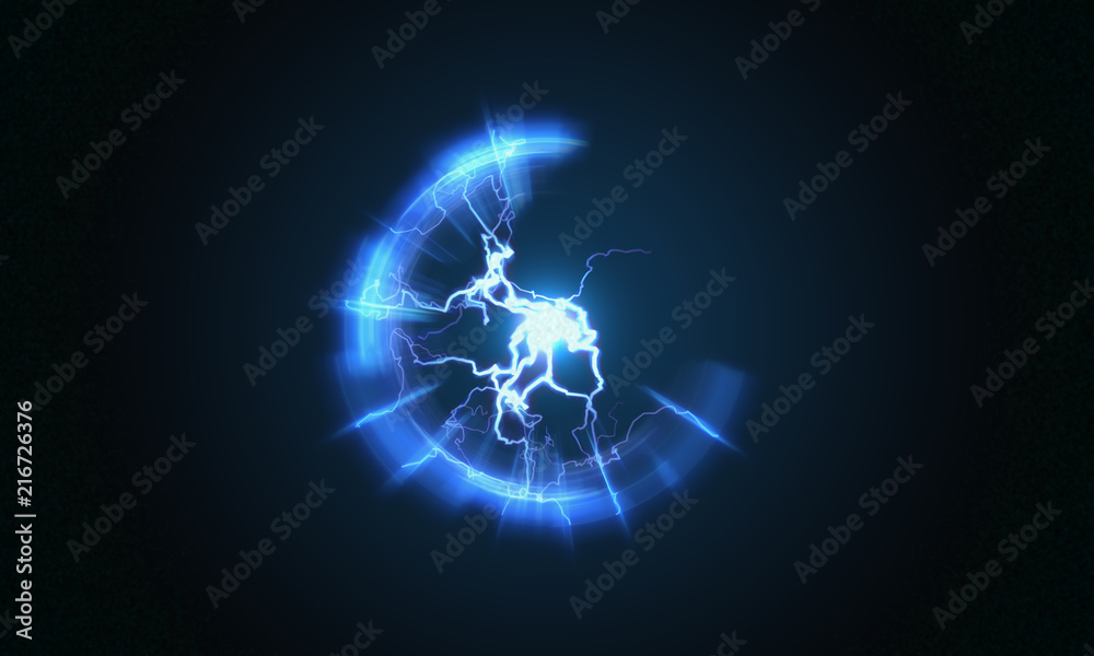 Lightning and bright light in energy ball with spherical plasma radiating  electric rays. 3D rendered illustration. Illustration Stock | Adobe Stock