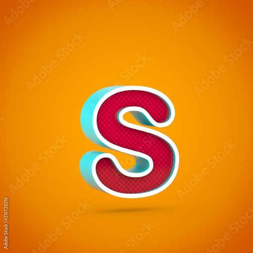 Red letter S lowercase with carbon fiber texture isolated on hot orange background.