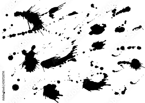 Messy ink blot, black drops on white background. Vector illustration. Big splashes