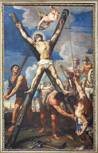 REGGIO EMILIA, ITALY - APRIL 12, 2018: The Crucifixion of st. Andrew the Apostle in church Chiesa di San Agostino by Giovanni Boulanger (1606–1660). photo