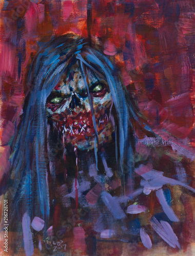 Φωτογραφία Abstract impressionist painting of a scary zombie creature - traditional acrylic