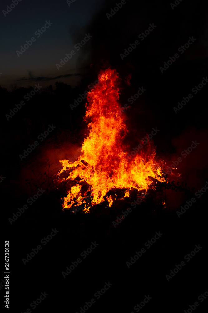 a strong fire in the open air