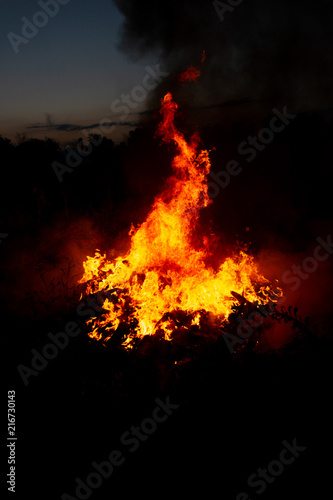 a strong fire in the open air