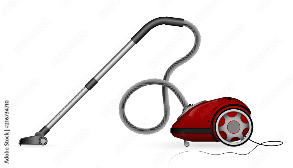 A modern vacuum cleaner is a side view. 3D view. Traced details. Hose with a brush. A modern vacuum cleaner is a side view. 3D view. Traced details. Hose with a brush.