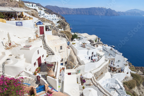 SANTORINI, GREECE - OCTOBER 4, 2015: The look from Oia to east with the Imerovigli and Scaros in the background.