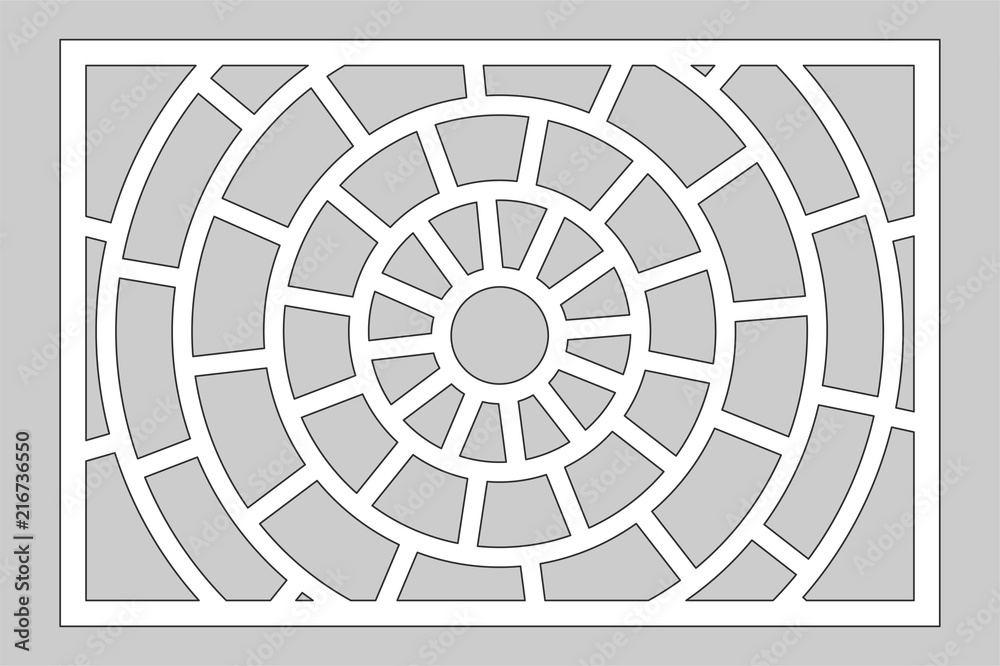 Decorative card for cutting laser or plotter. Linear circular pattern panel. Laser cut. Ratio 2:3. Vector illustration. Decorative card for cutting laser or plotter. Linear circular pattern panel. Laser cut. Ratio 2:3. Vector illustration.