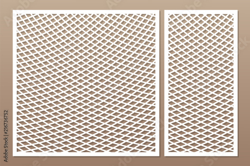 Decorative card set for cutting laser or plotter.  Linear geometric pattern panel. Laser cut. Ratio 1:2, 1:1. Vector illustration.