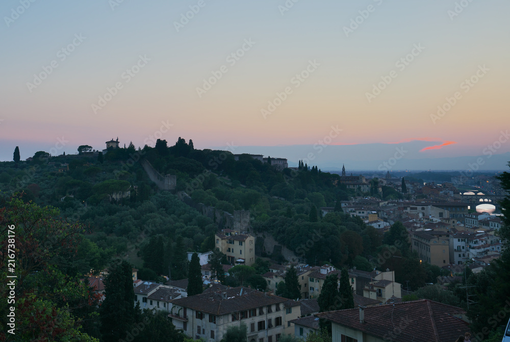 Florence, Italy-July 25, 2018: Sunset view from Piazzale Michelangelo, Florence
