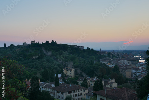 Florence, Italy-July 25, 2018: Sunset view from Piazzale Michelangelo, Florence 