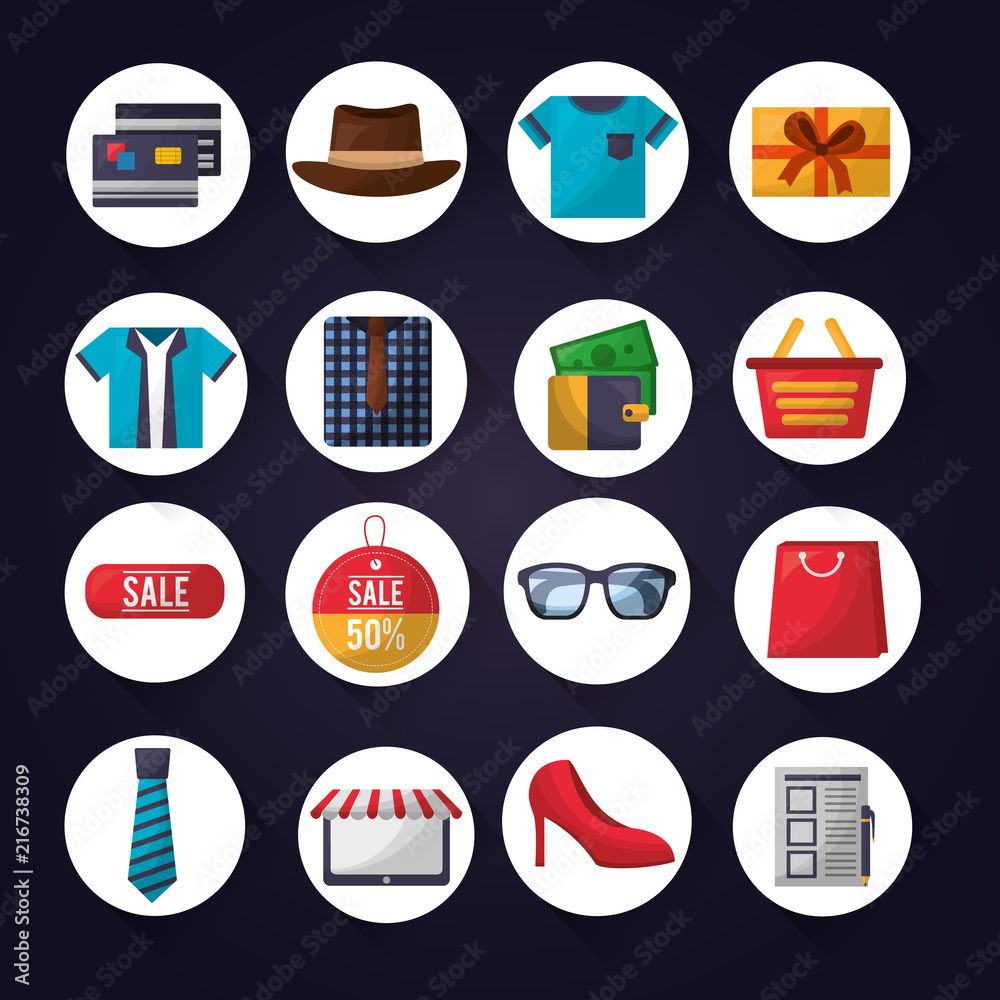 online shopping stickers accessories clothe money credit cards vector illustration online shopping stickers accessories clothe money credit cards vector illustration