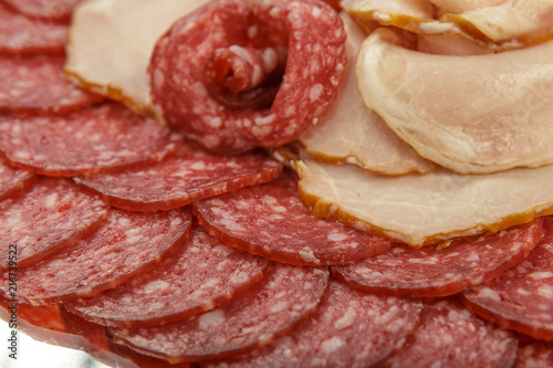 Sausage cuts of different varieties on a plate.