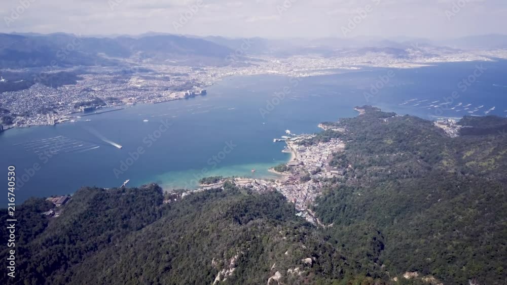 Aerial view of Hiroshima bay and miyajima island mountainside. Aerial view of Hiroshima bay and miyajima island mountainside.