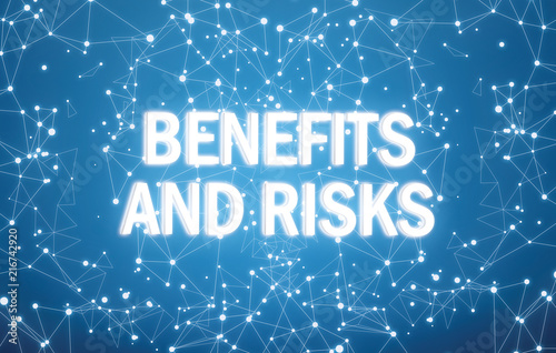 Digital benefits and risks interface on blue background