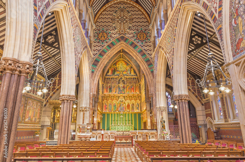 LONDON, GREAT BRITAIN - SEPTEMBER 15, 2017: The church All Saints with the main altar by Ninian Comper (1864 - 1960).