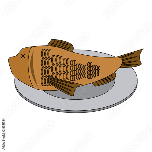 Fish on dish vector illustration graphic design