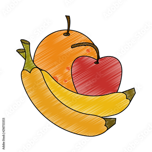 Bananas and apple with orange vector illustration graphic design