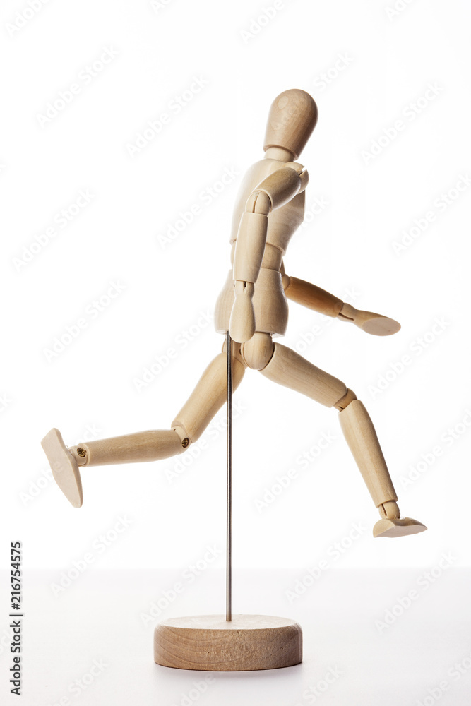 Wooden Dummy human run isolated white. Wooden Dummy human run isolated white.