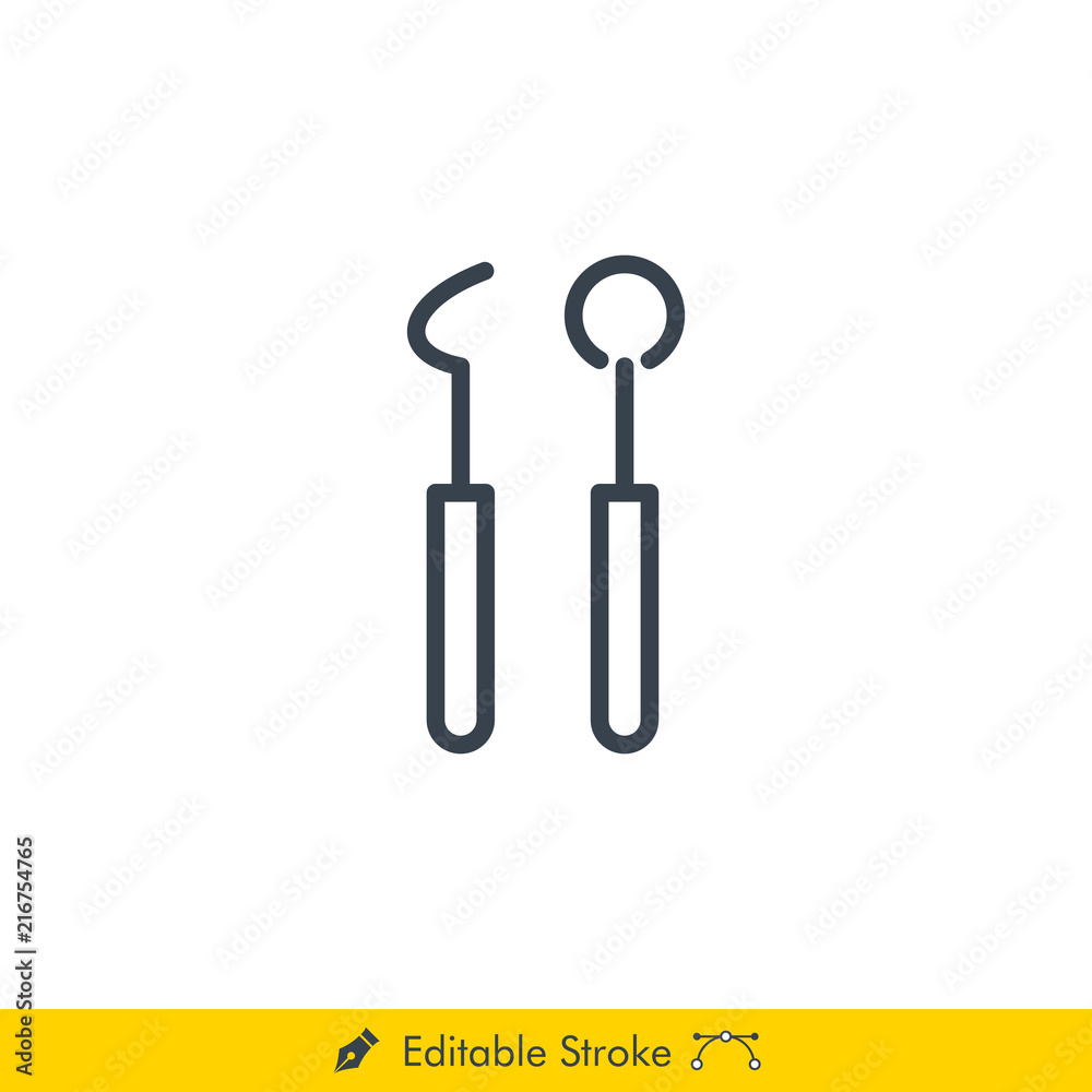 Dental (Destist) tools Icon / Vector - In Line / Stroke Design Dental (Destist) tools Icon / Vector - In Line / Stroke Design