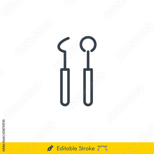 Dental (Destist) tools Icon / Vector - In Line / Stroke Design
