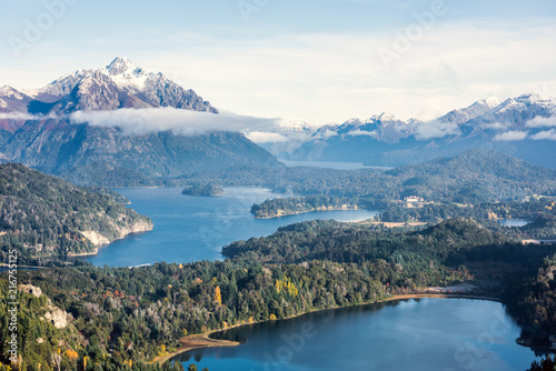 Gorgeous view from the top of Cerro Companario in Nahuel Huapi National Park, San Carlos de Bariloche (or simply, Bariloche), Rio Negro, located on the northern edge of Argentina's Patagonia region photo