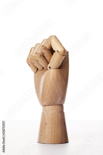 Wooden Dummy hand fist isolated white.