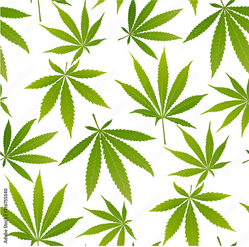 Marijuana leaves and silhouette seamless pattern.