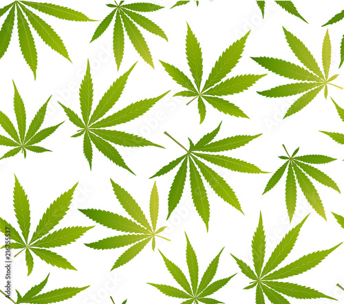 Marijuana leaves and silhouette seamless pattern.