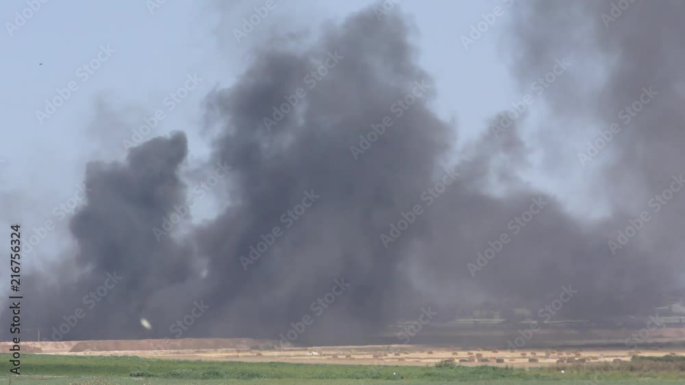 Wide shot of smoke emitting from burning tires near Israeli border Wide shot of smoke emitting from burning tires near Israeli border