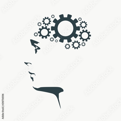 Silhouette of a head. Mental health relative brochure, report design template. Scientific medical designs. Gears group as a symbol of a brains.