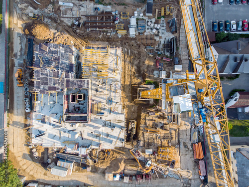 redevelopment of city residential area. civil construction site. aerial top view