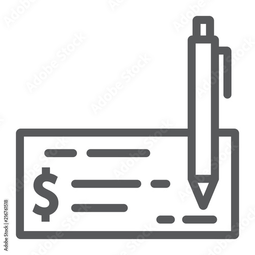 Bank check line icon, finance and banking, cheque sign, vector graphics, a linear pattern on a white background, eps 10.