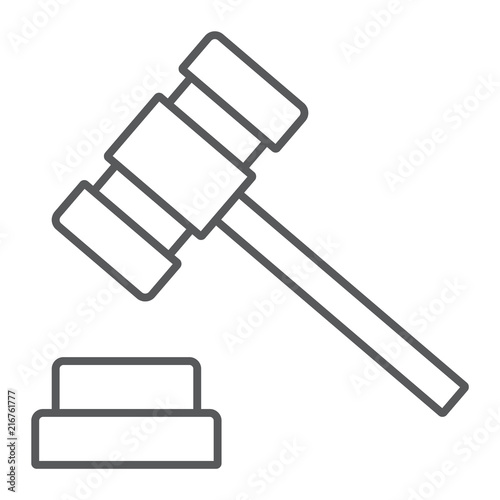 Auction hammer thin line icon, finance and banking, judge sign, vector graphics, a linear pattern on a white background, eps 10.