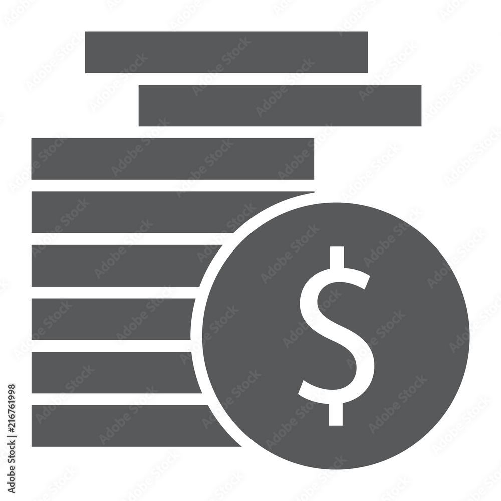 Coins glyph icon, finance and banking, currency sign, vector graphics, a solid pattern on a white background, eps 10. Coins glyph icon, finance and banking, currency sign, vector graphics, a solid pattern on a white background, eps 10.