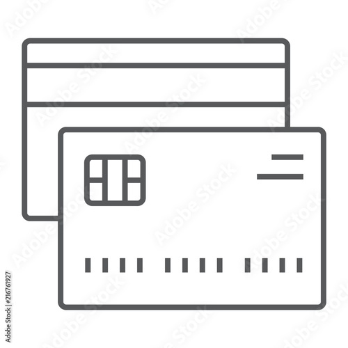 Credit card thin line icon, finance and banking, card sign, vector graphics, a linear pattern on a white background, eps 10.