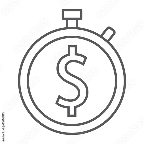 Fototapeta Naklejka Na Ścianę i Meble -  Time is money thin line icon, finance and banking, money sign, vector graphics, a linear pattern on a white background, eps 10.
