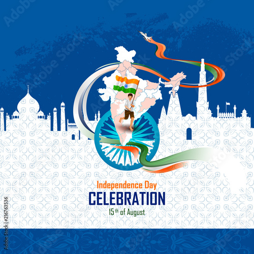 Monument and Landmark of India on Indian Independence Day celebration background
