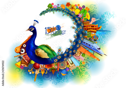 Monument and Landmark of India on Indian Independence Day celebration background