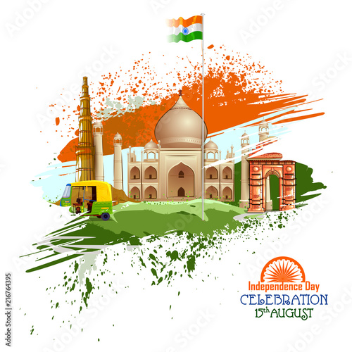 Monument and Landmark of India on Indian Independence Day celebration background