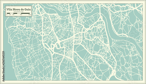 Vila Nova de Gaia Portugal City Map in Retro Style.