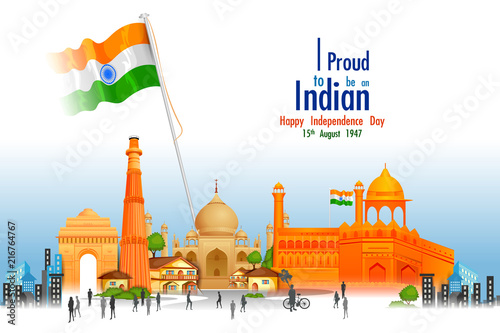 Monument and Landmark of India on Indian Independence Day celebration background
