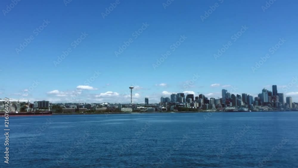 The clear Seattle skyline as seen from a ferry on Elliott Bay. Handheld, 29.97 fps, 1920x1080. The clear Seattle skyline as seen from a ferry on Elliott Bay. Handheld, 29.97 fps, 1920x1080.