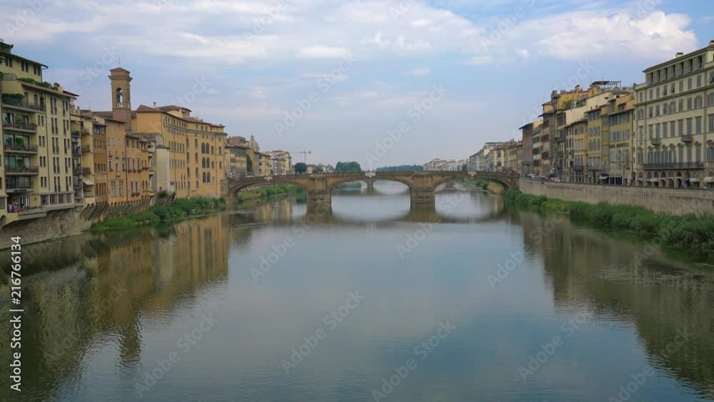Florence, Italy-July 26, 2018: View of Ponte Santa Trinita from Ponte Vecchio Florence, Italy-July 26, 2018: View of Ponte Santa Trinita from Ponte Vecchio