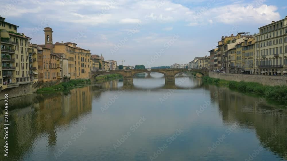Florence, Italy-July 26, 2018: View of Ponte Santa Trinita from Ponte Vecchio Florence, Italy-July 26, 2018: View of Ponte Santa Trinita from Ponte Vecchio